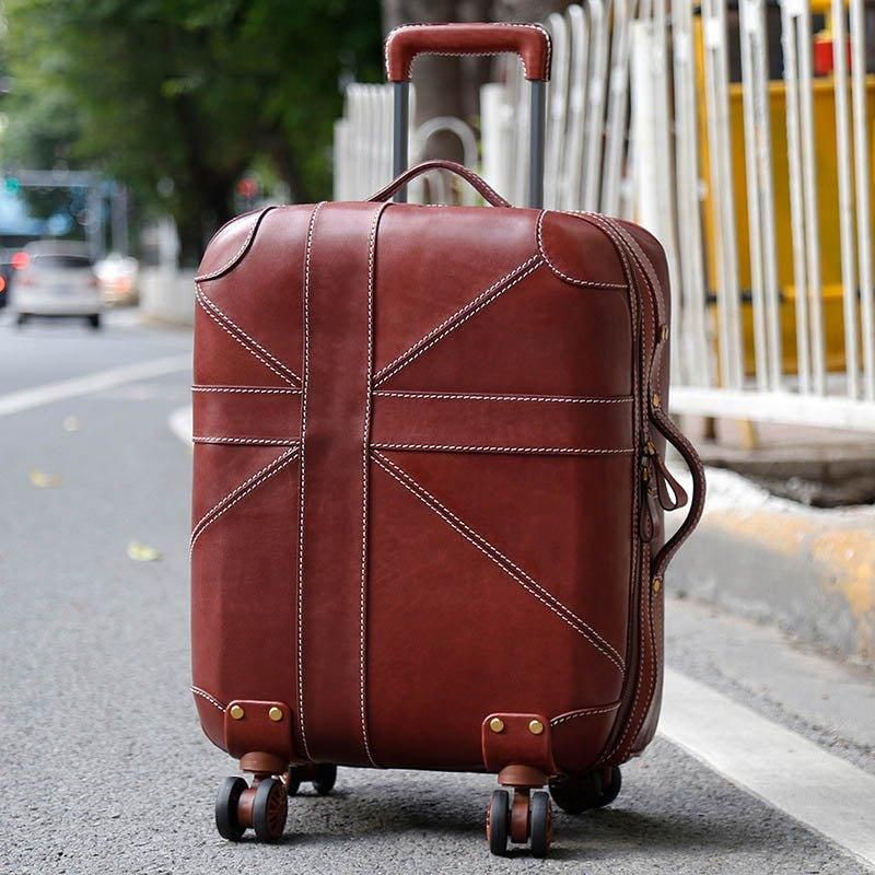 20 Tommer Ko Læder Vintage Kuffert Bagage