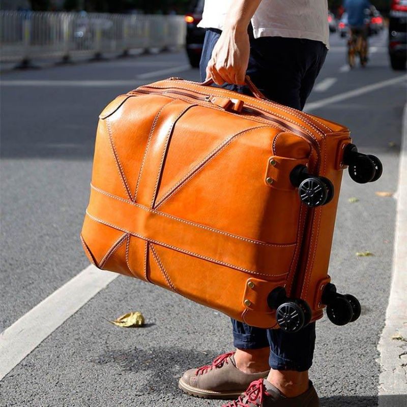 20 Tommer Ko Læder Vintage Kuffert Bagage