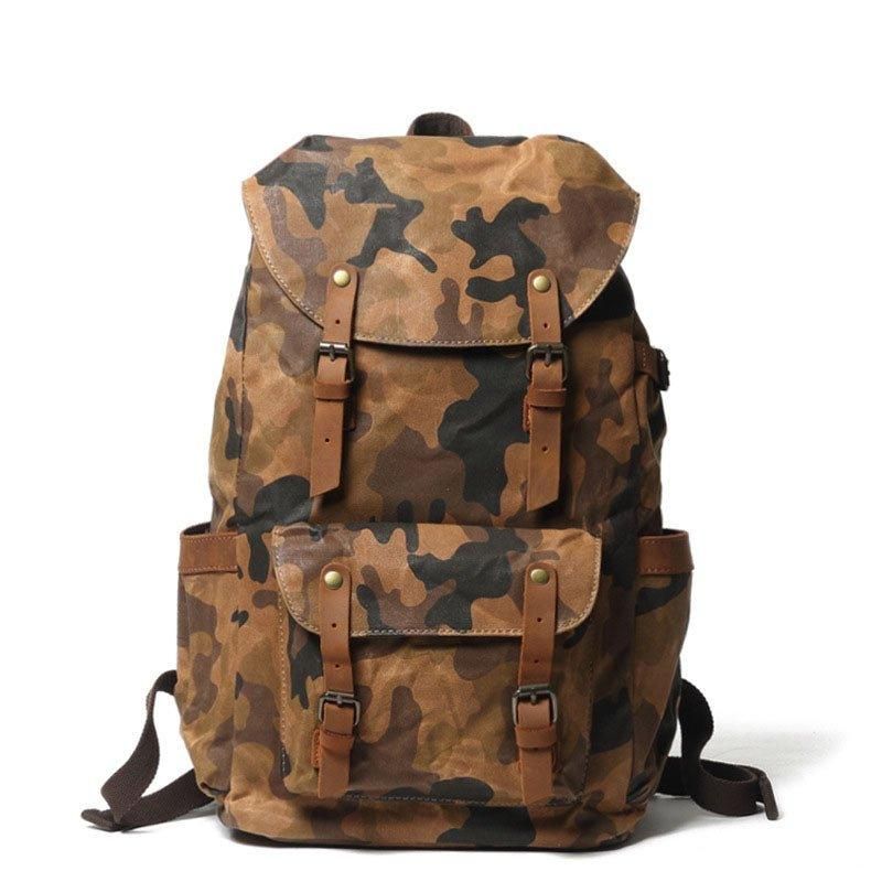 Camo Vintage Lærredsrygsække Til Skolen