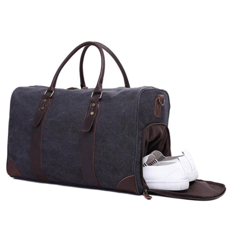 Canvas Duffel Læder Bæretaske Weekend Tote