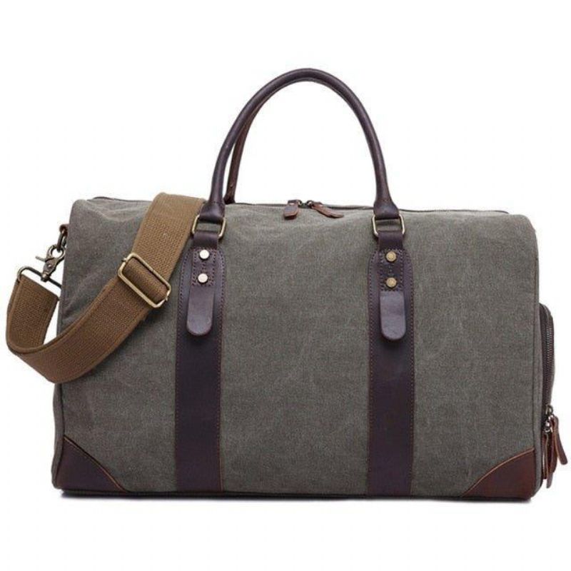 Canvas Duffel Læder Bæretaske Weekend Tote