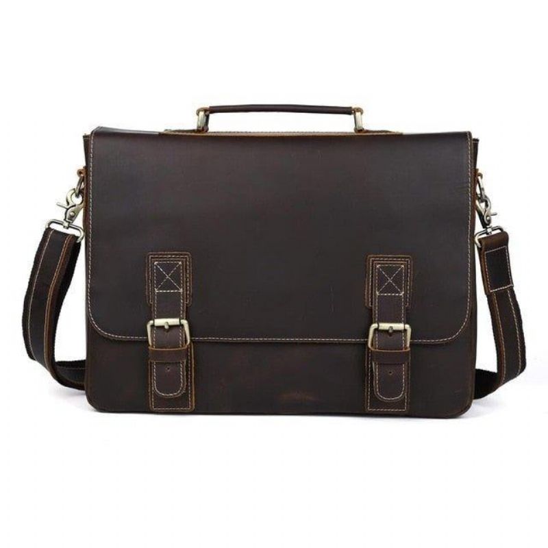 Crazy Horse Læder Messenger Bag Fit 16 Tommer Bærbar