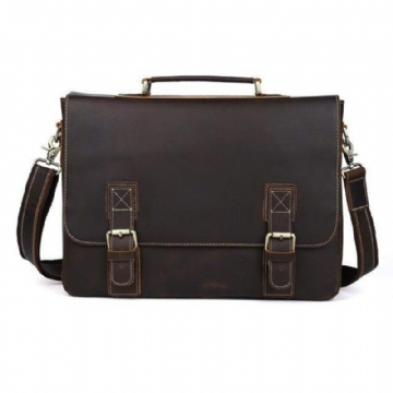 Crazy Horse Læder Messenger Bag Fit 16 Tommer Bærbar