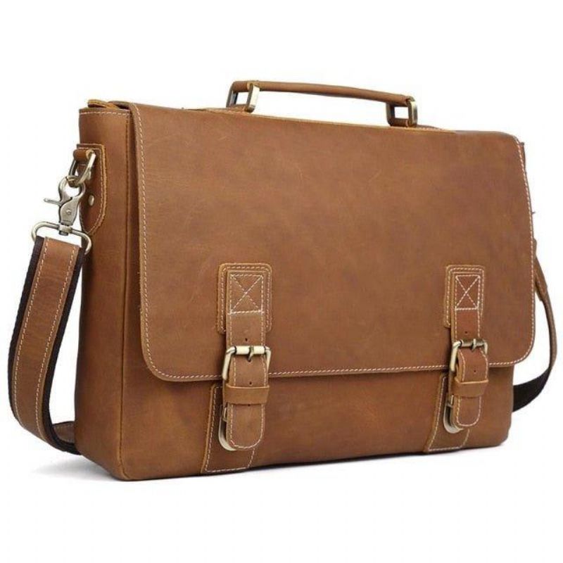 Crazy Horse Læder Messenger Bag Fit 16 Tommer Bærbar