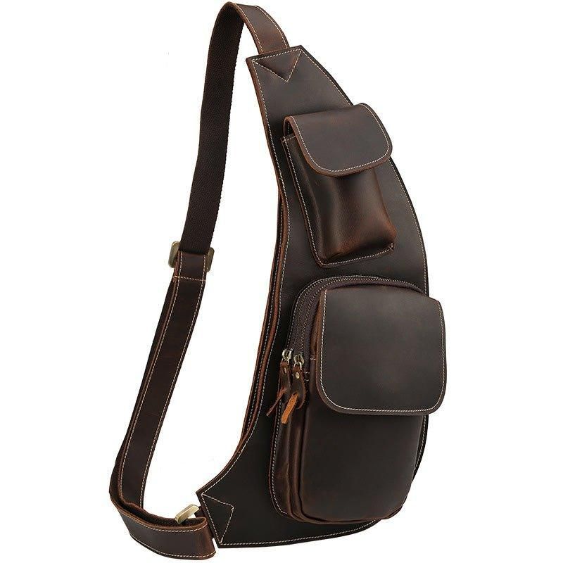 Crossbody Sling Bag Til Mænd Crazy Horse Læder