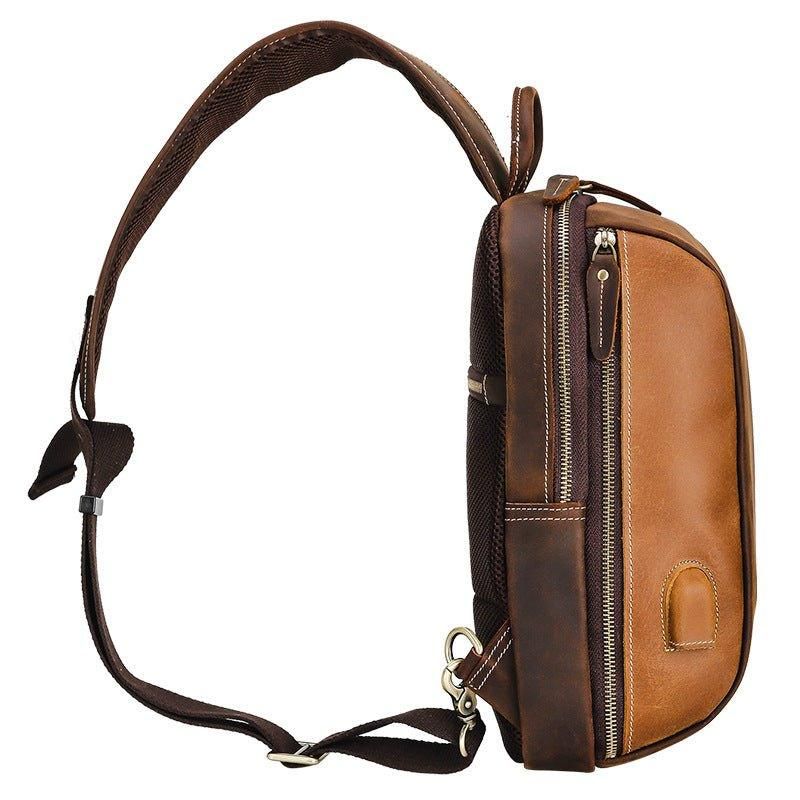 Herre Skulder Læder Crossbody Taske Brun