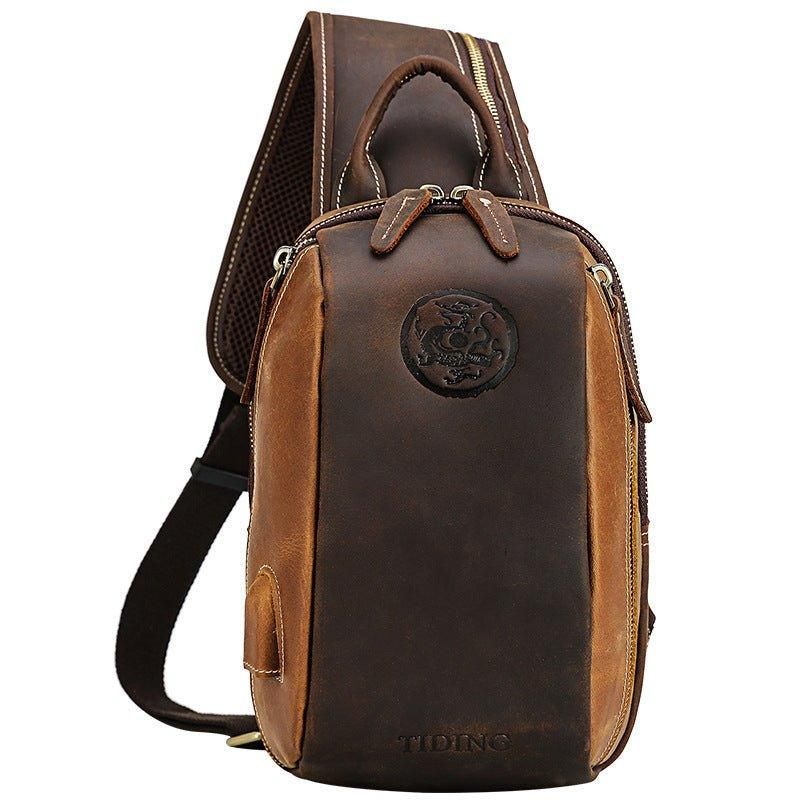 Herre Skulder Læder Crossbody Taske Brun