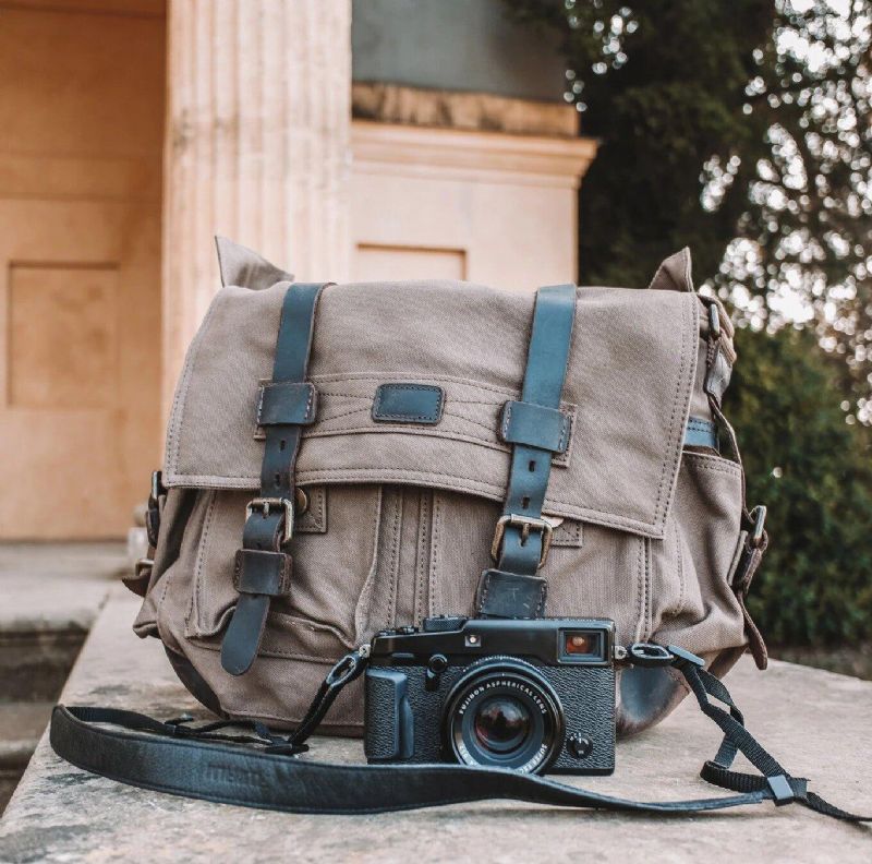 Læderlærredskamerataske Vintage Messenger Bag