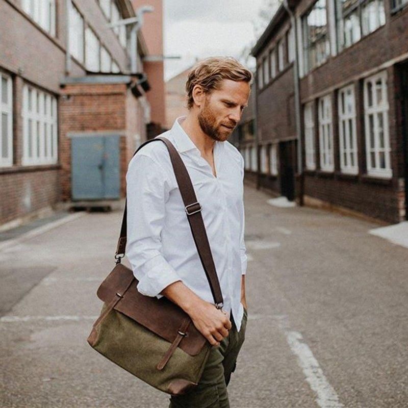 Laptop Messenger Tasker Mænd Læder Og Lærred