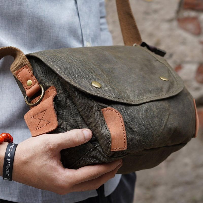 Lille Messenger Bag Voksbehandlet Lærred Herre