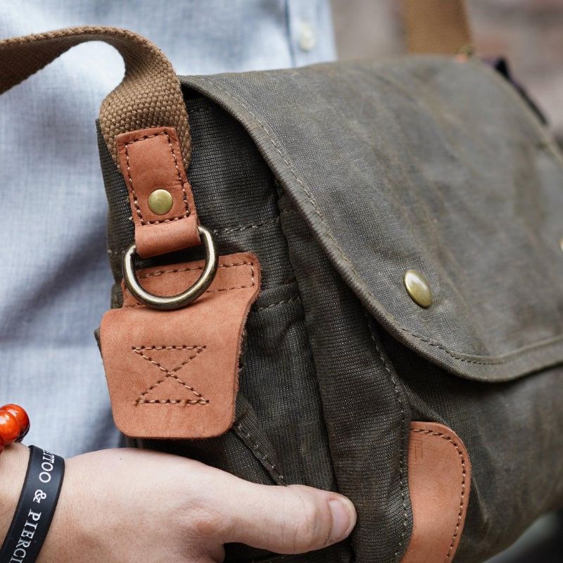 Lille Messenger Bag Voksbehandlet Lærred Herre