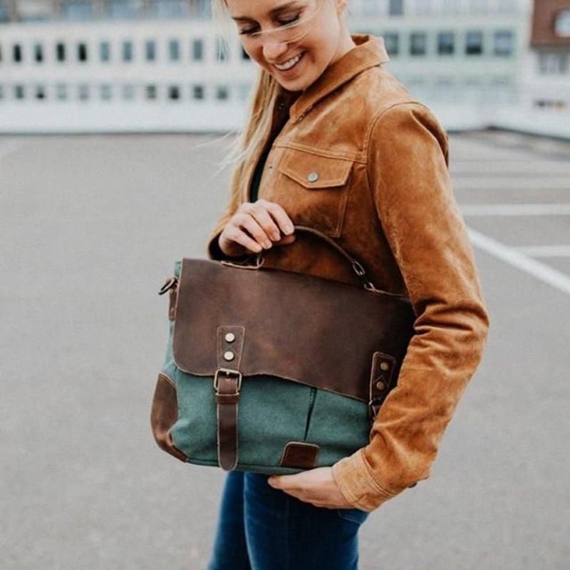 Messenger Bag Satchel Vintage Canvas Læder