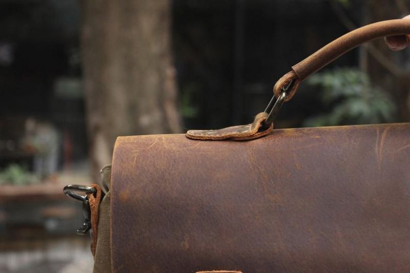 Messenger Bag Satchel Vintage Canvas Læder