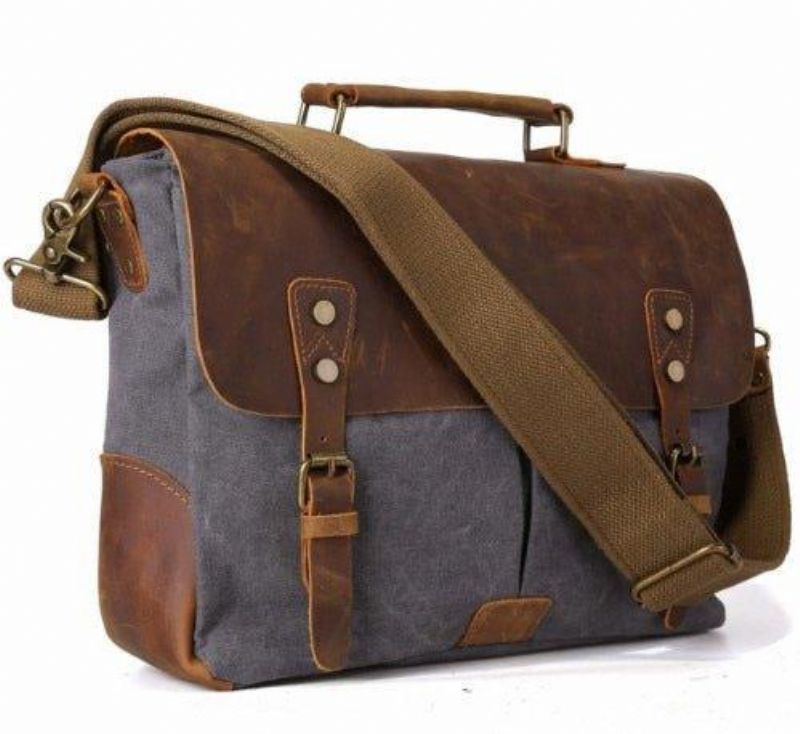 Messenger Bag Satchel Vintage Canvas Læder