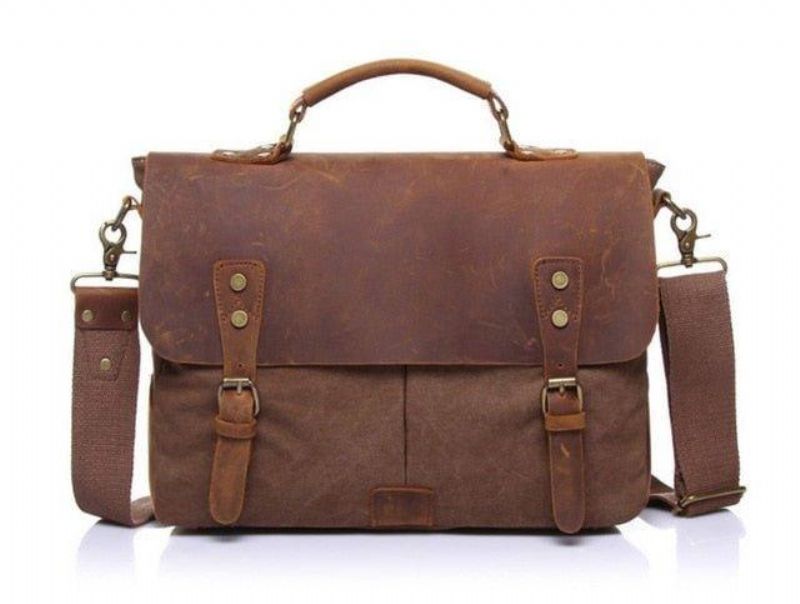 Messenger Bag Satchel Vintage Canvas Læder