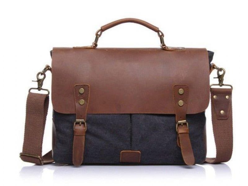 Messenger Bag Satchel Vintage Canvas Læder