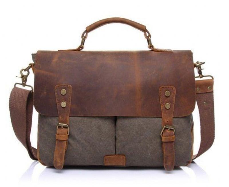 Messenger Bag Satchel Vintage Canvas Læder