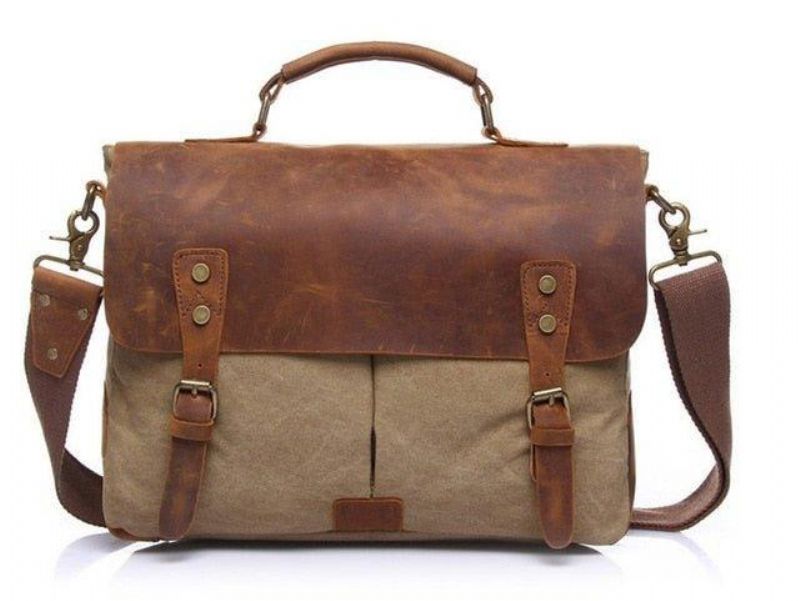 Messenger Bag Satchel Vintage Canvas Læder