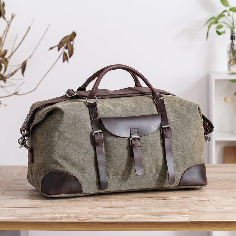 Oversized Travel Duffel Bag Canvas Læder