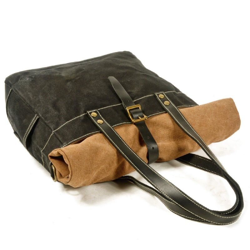 Roll Top Canvas Tote Med Rem Og Laptop-sleeve