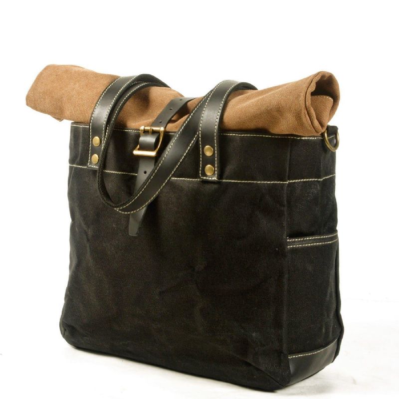 Roll Top Canvas Tote Med Rem Og Laptop-sleeve