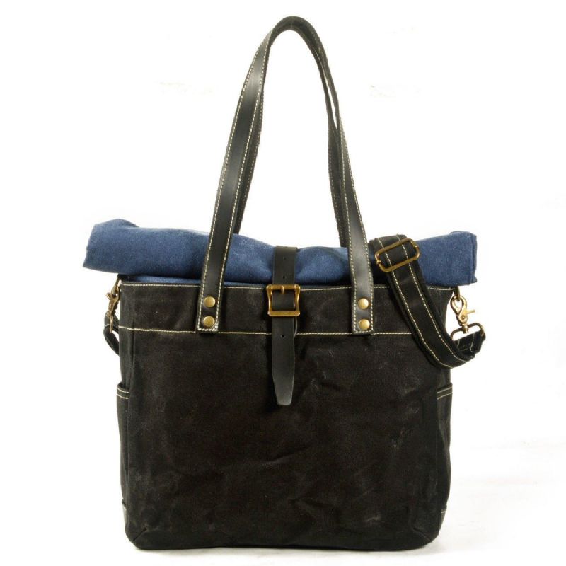 Roll Top Canvas Tote Med Rem Og Laptop-sleeve