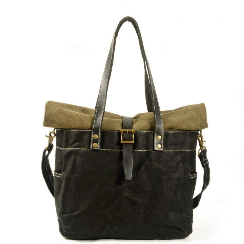 Roll Top Canvas Tote Med Rem Og Laptop-sleeve