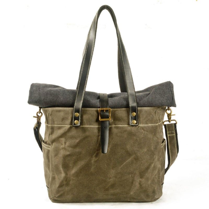 Roll Top Canvas Tote Med Rem Og Laptop-sleeve