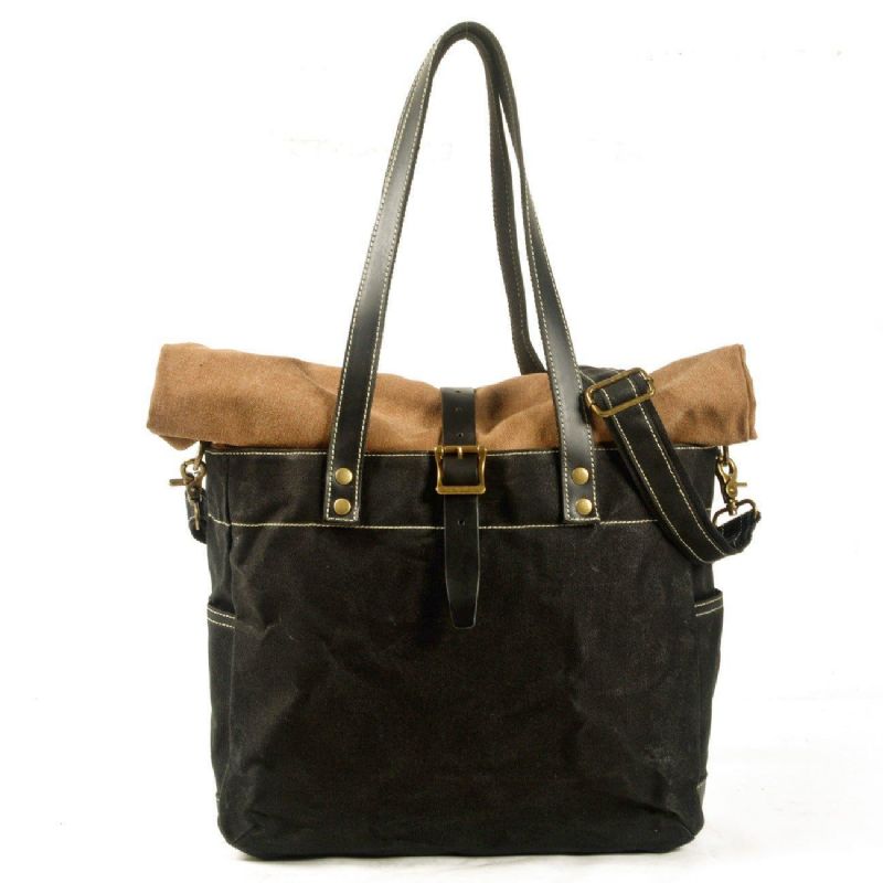 Roll Top Canvas Tote Med Rem Og Laptop-sleeve