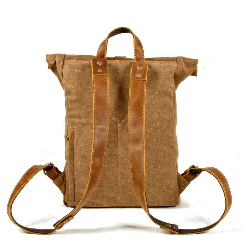 Roll Top Vintage Rygsæk Canvas Med Laptop Sleeve