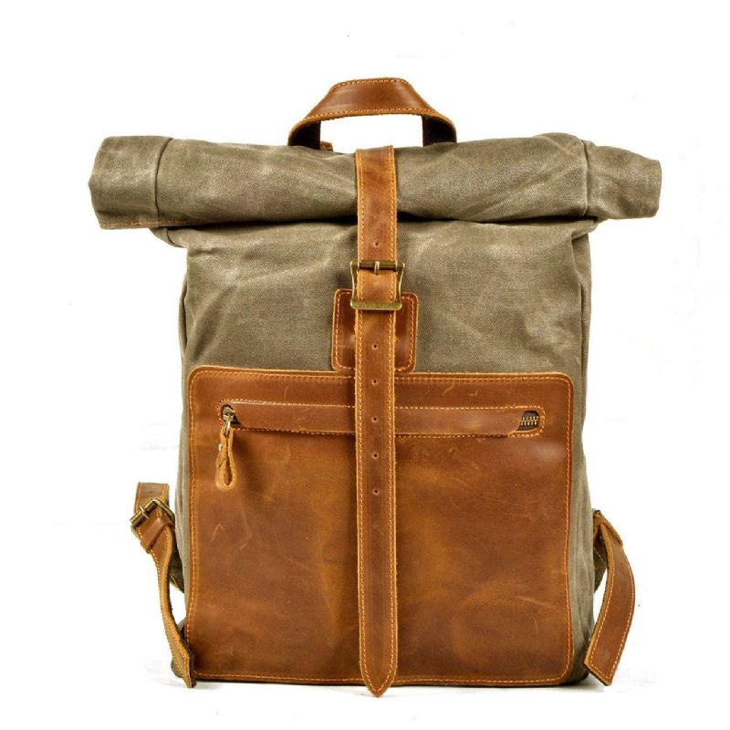 Roll Top Vintage Rygsæk Canvas Med Laptop Sleeve