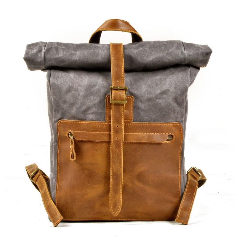 Roll Top Vintage Rygsæk Canvas Med Laptop Sleeve