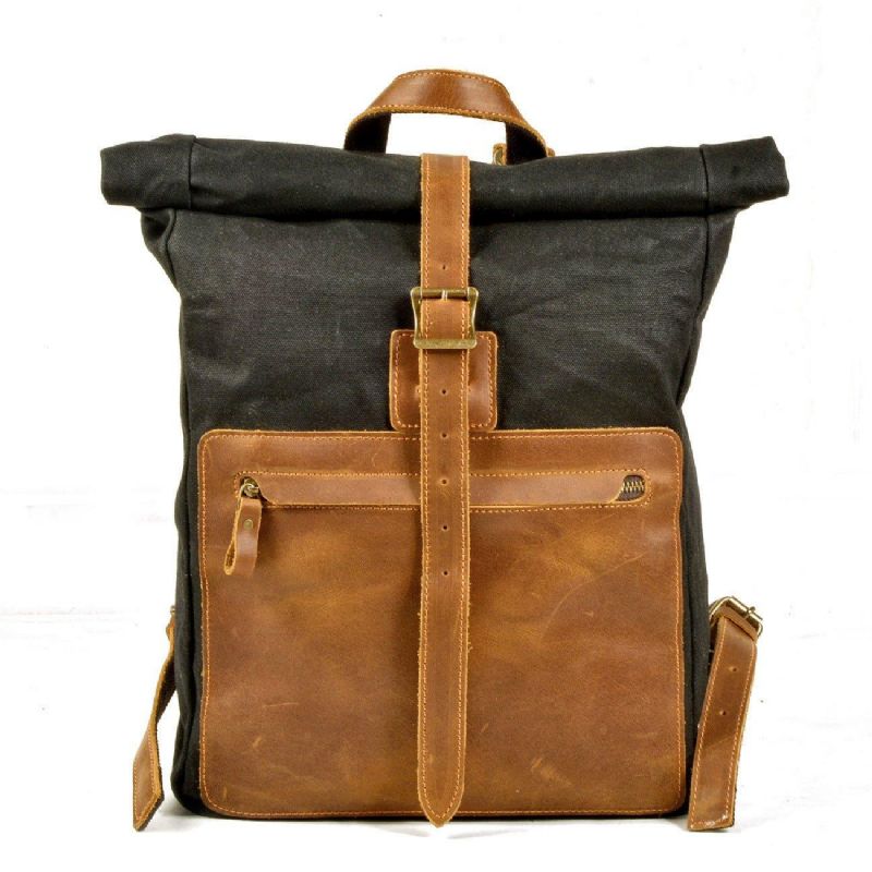 Roll Top Vintage Rygsæk Canvas Med Laptop Sleeve