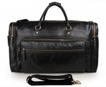 Sort Læder Travel Duffle Bag Herre Large