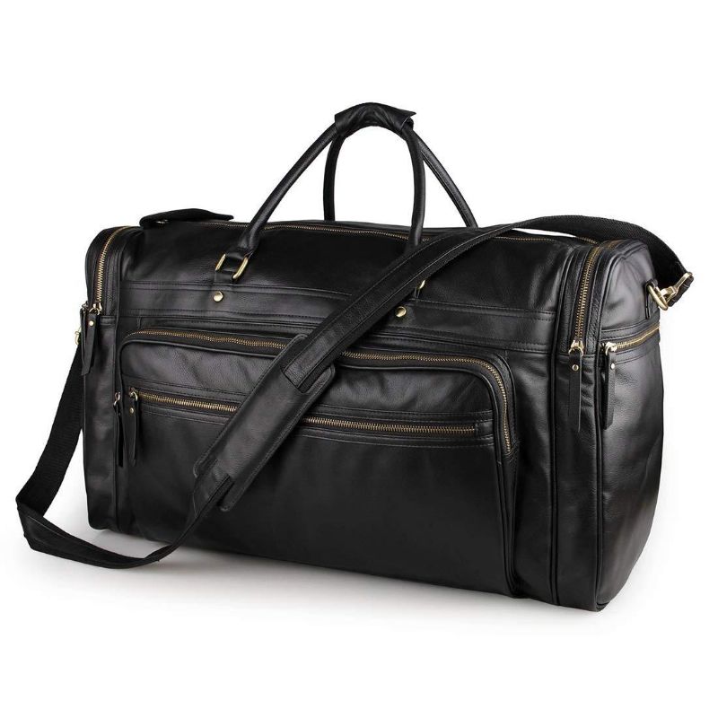 Sort Læder Travel Duffle Bag Herre Large