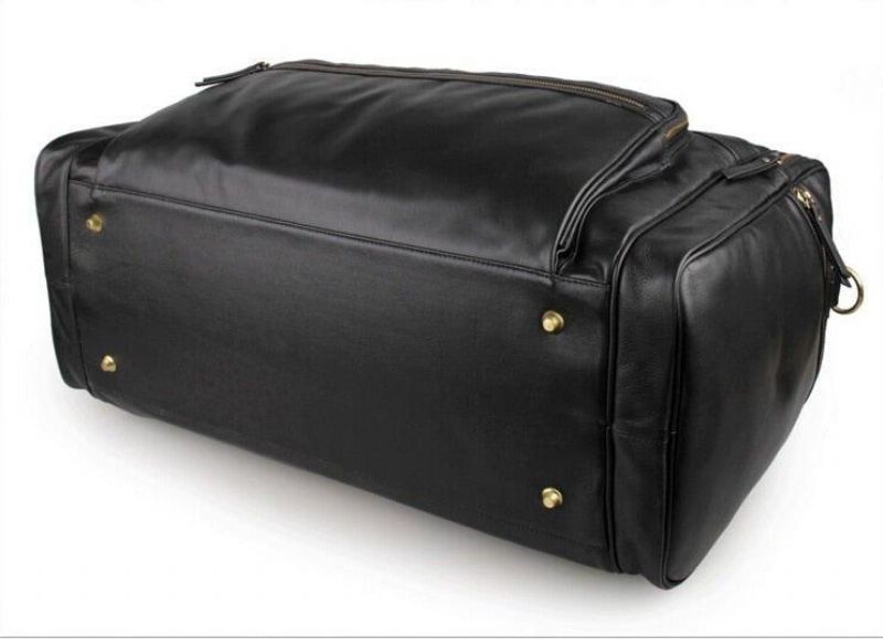 Sort Læder Travel Duffle Bag Herre Large