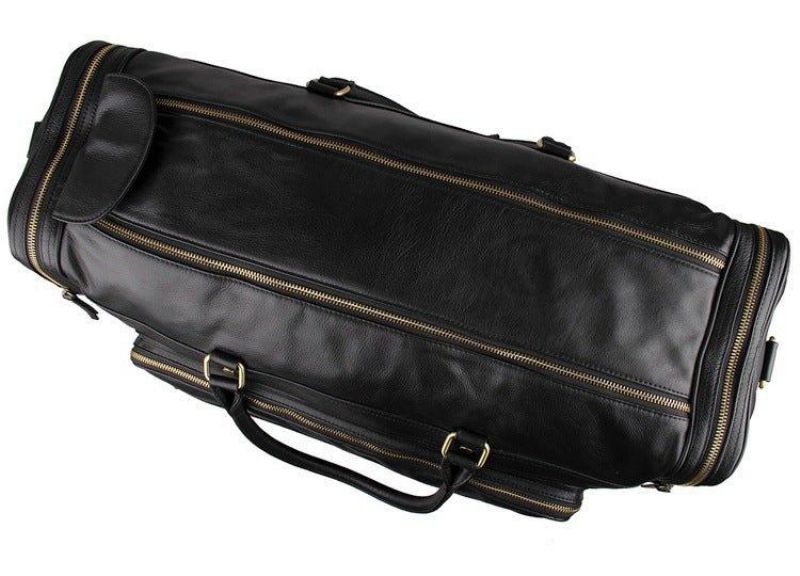 Sort Læder Travel Duffle Bag Herre Large