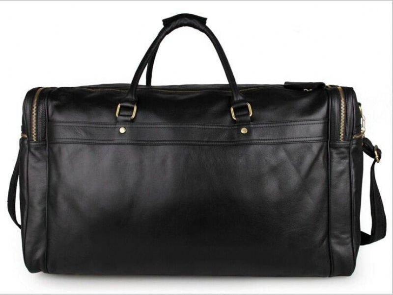 Sort Læder Travel Duffle Bag Herre Large