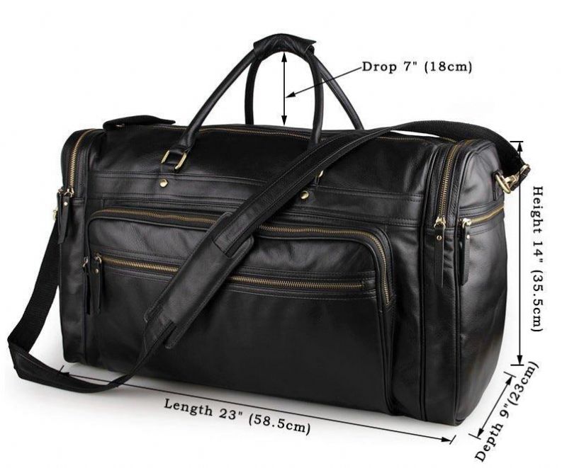 Sort Læder Travel Duffle Bag Herre Large