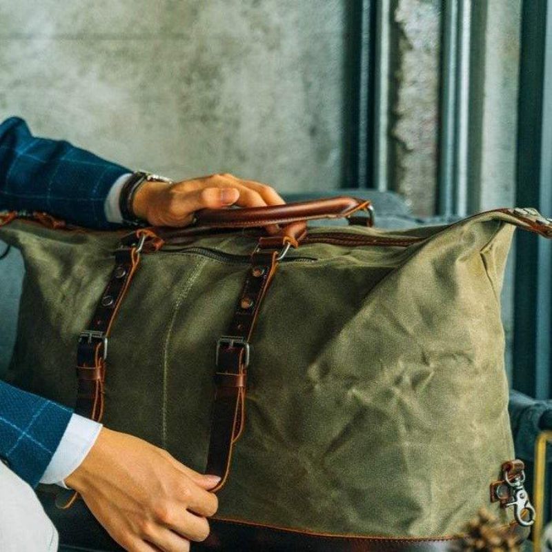 Stor Voksbehandlet Lærred Weekender Duffle Bag Rejse Herre