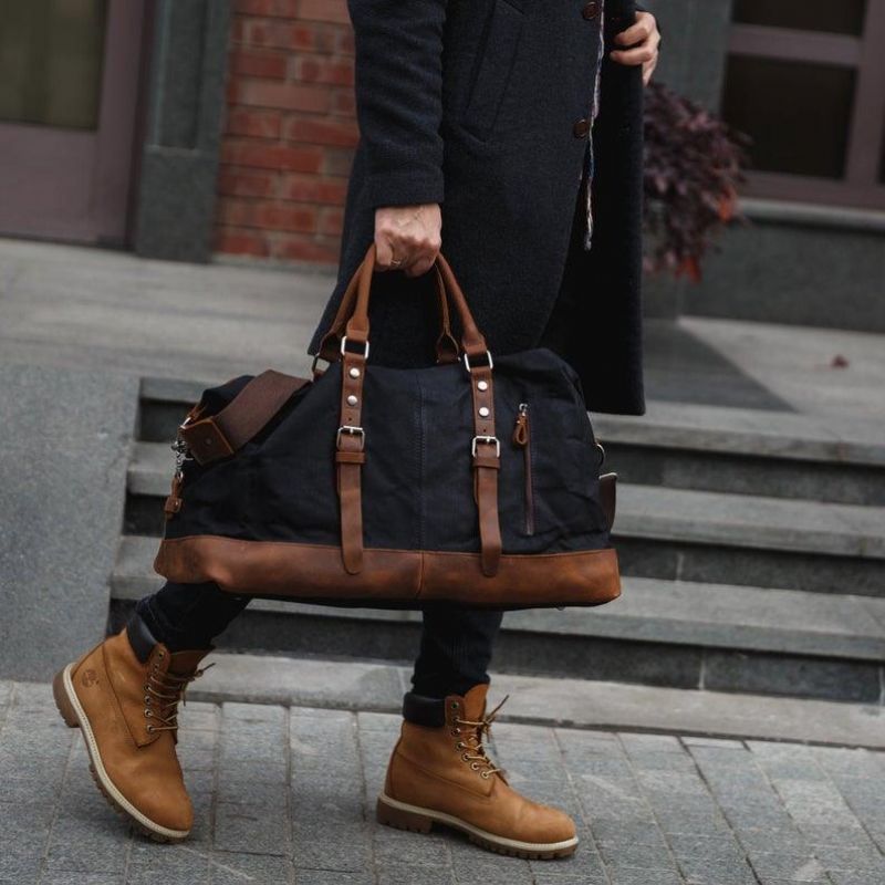 Stor Voksbehandlet Lærred Weekender Duffle Bag Rejse Herre