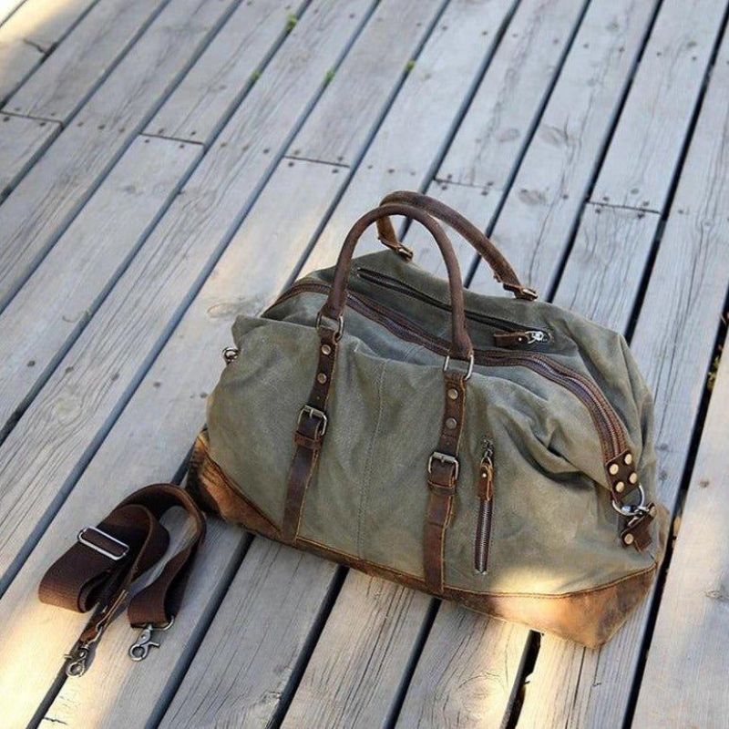 Stor Voksbehandlet Lærred Weekender Duffle Bag Rejse Herre