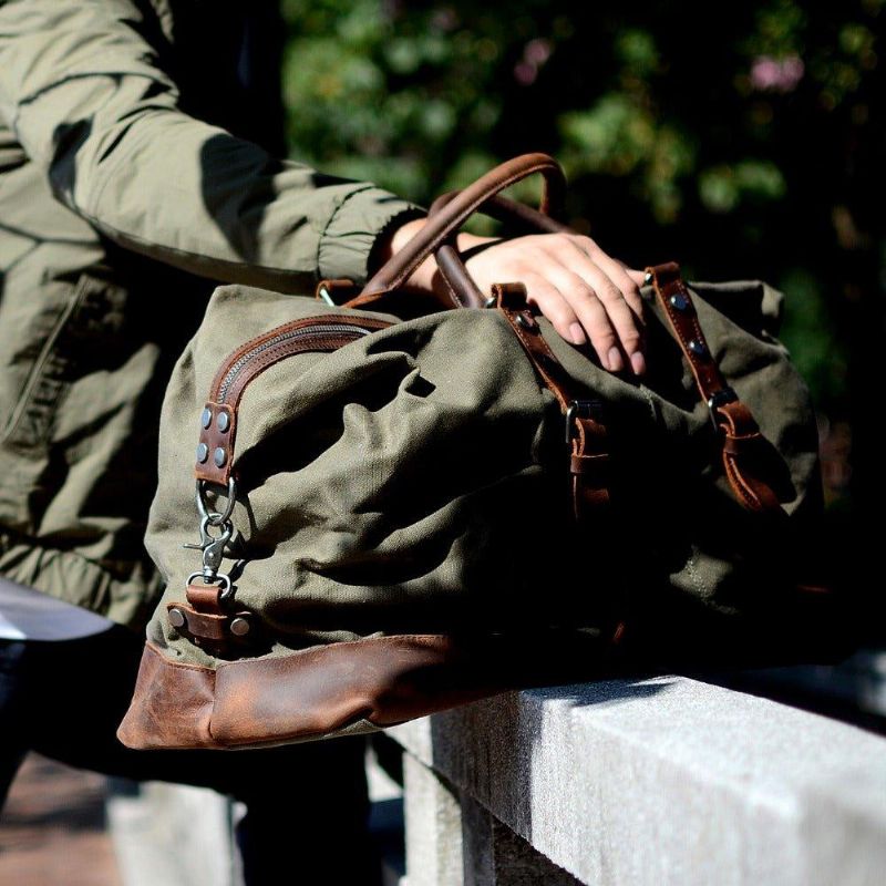 Stor Voksbehandlet Lærred Weekender Duffle Bag Rejse Herre