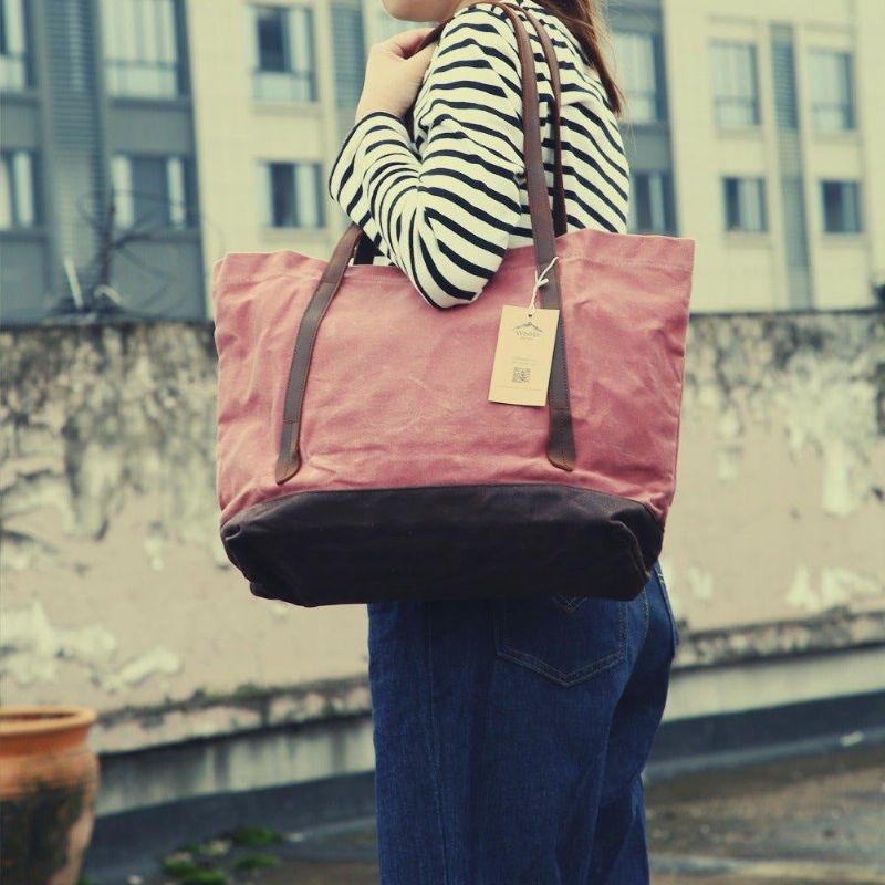 Vintage Canvas-tote-pung Med Lomme