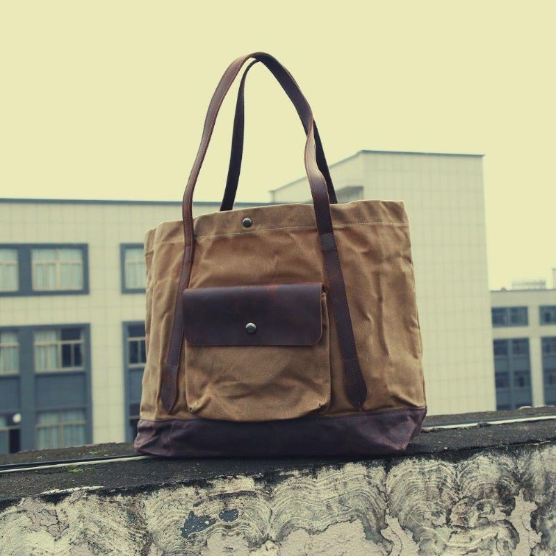 Vintage Canvas-tote-pung Med Lomme