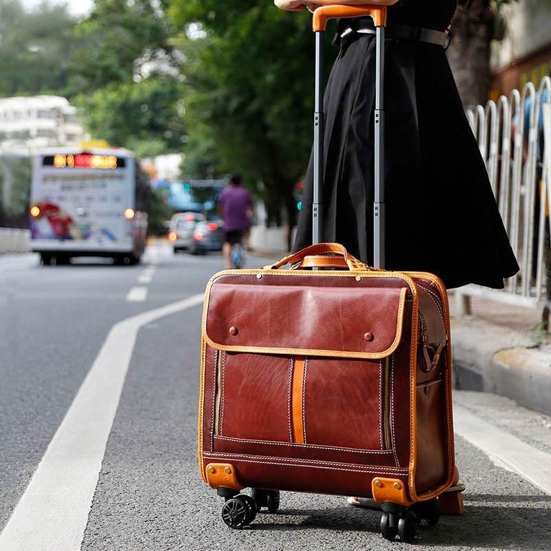 Vintage Læder 20 Tommer Bagage På Hjul