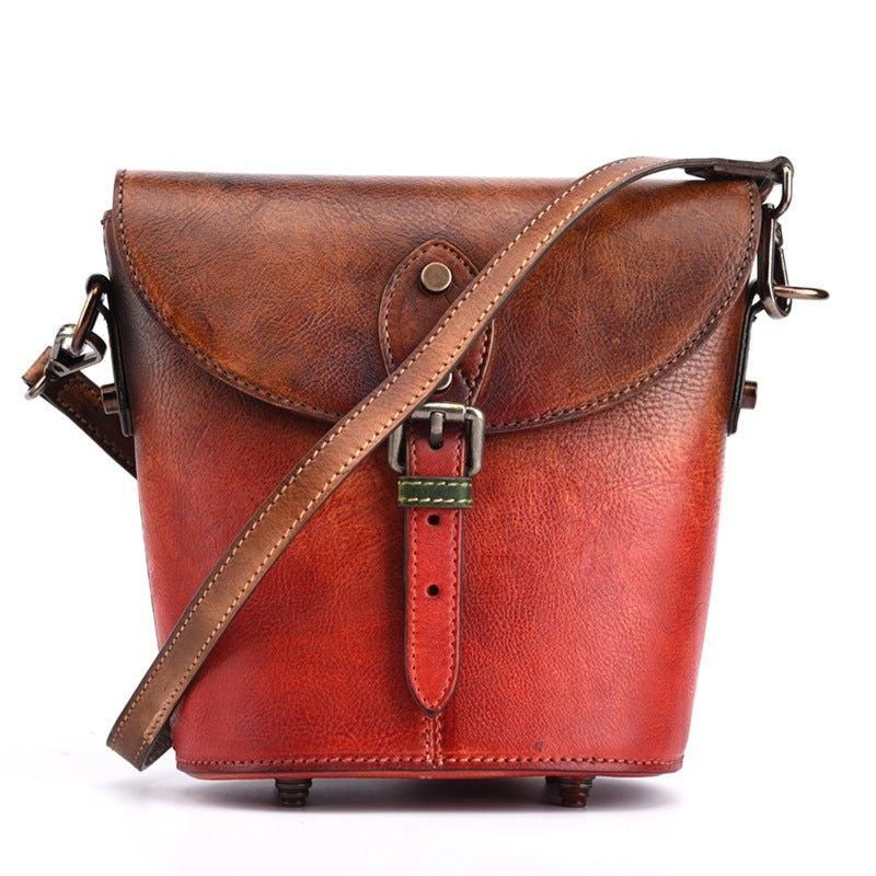 Vintage Læder Mini Bucket Crossbody Taske Til Kvinder