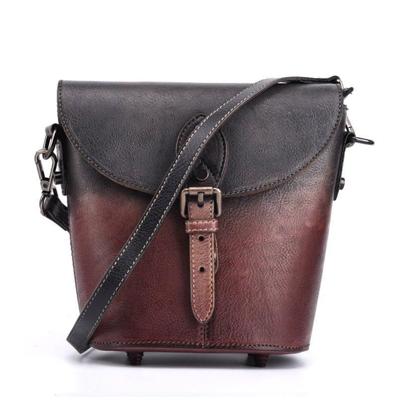 Vintage Læder Mini Bucket Crossbody Taske Til Kvinder