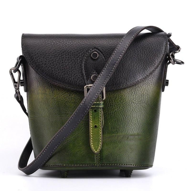 Vintage Læder Mini Bucket Crossbody Taske Til Kvinder