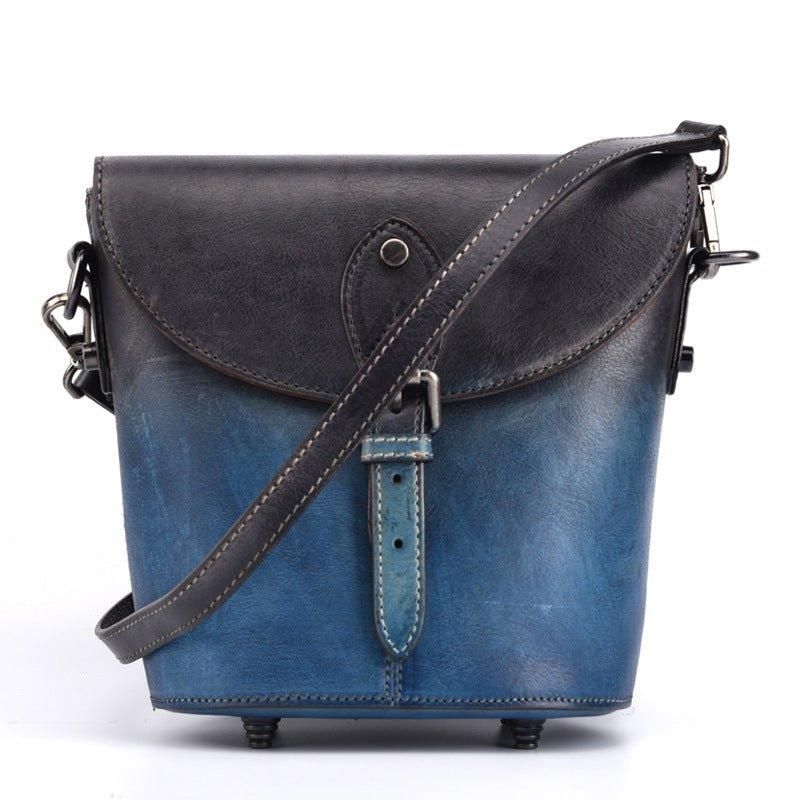 Vintage Læder Mini Bucket Crossbody Taske Til Kvinder